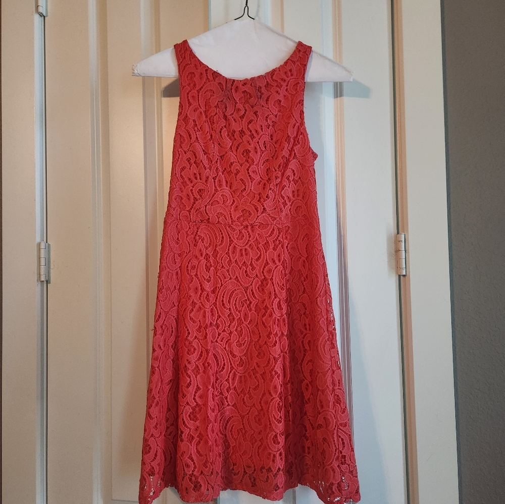 Elegant Coral Lace Dress